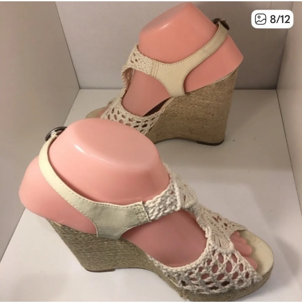 Lucky Brand Woven Cream Wedge Sandals - Women's Espadrille Size 7.5M SB-BA